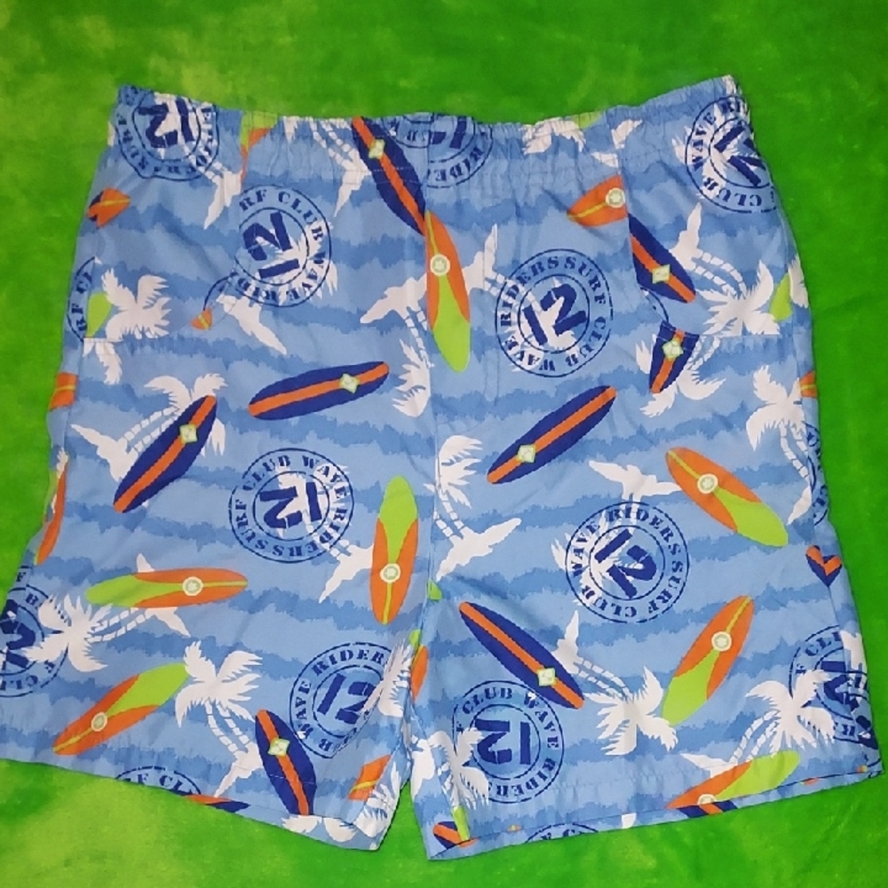 Boy's Clockwise Colorful Surfboard Print Swim Shorts Size 7
